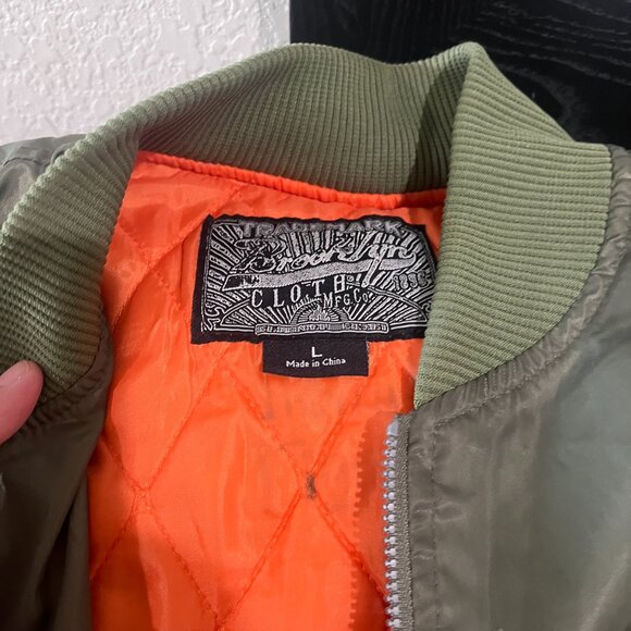 Brooklyn Cloth Men’s Flight Bomber Jacket Olive Green/Orange Size L - Picture 4 of 6